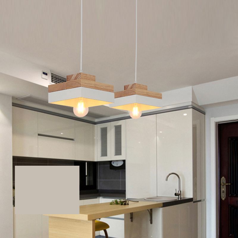 1-Light Nordic Style Minimalism Hanging Light Geometric Shaped Wooden Pendant Lamp for Bedroom