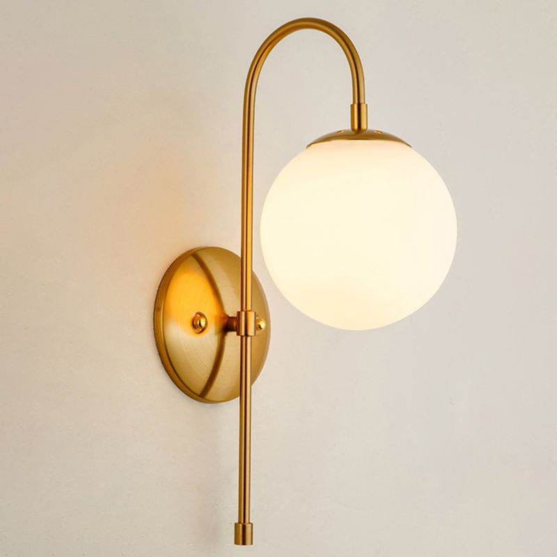 Gold Globe Hanging Wall Lamp in Modern Creative Style Wrought Iron Wall Sconce with Opal Glass Shade