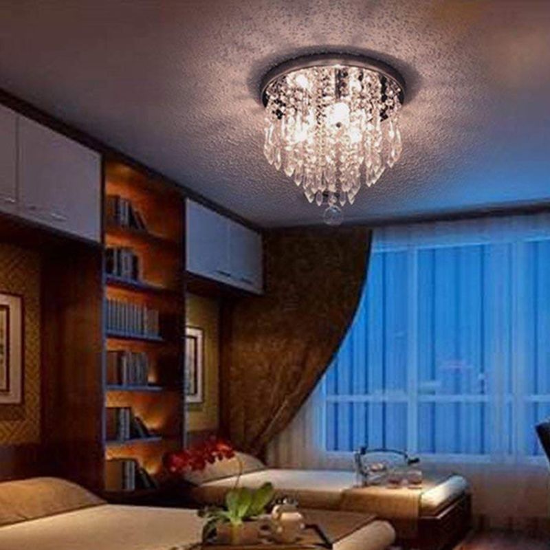 Droplets Living Room Flushmount Ceiling Fixture Crystal Modern Flush Mount Ceiling Light in Chrome