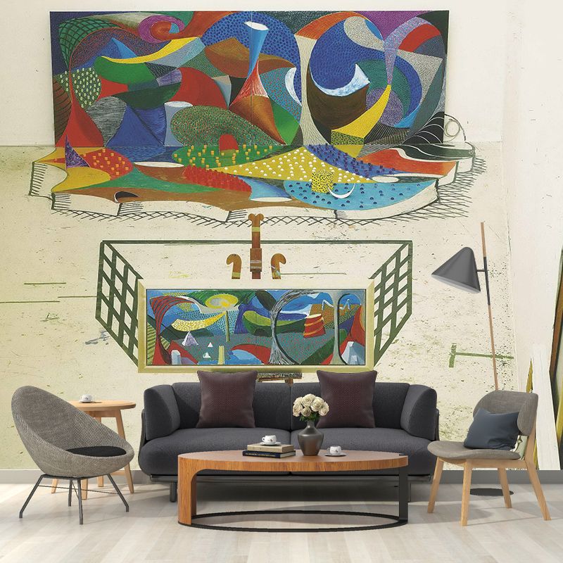 Whole Abstract Mural for Accent Wall David Hockney Works Wall Covering in Multi Color, Washable
