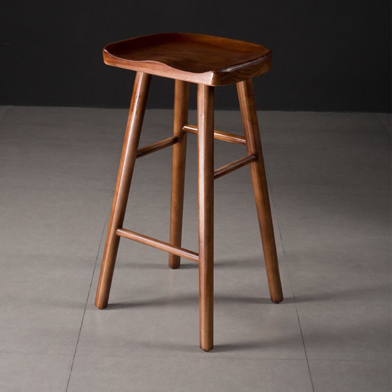 Taburete de bar moderno con asiento de silla de montar, reposapiés sin respaldo de pino, taburete con patas de madera