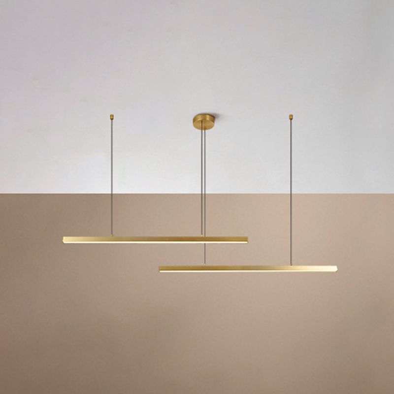 Gold LED Linear Pendant Light in Modern Singularity Aluminium Adjustable Hanging Lamp for Living Room
