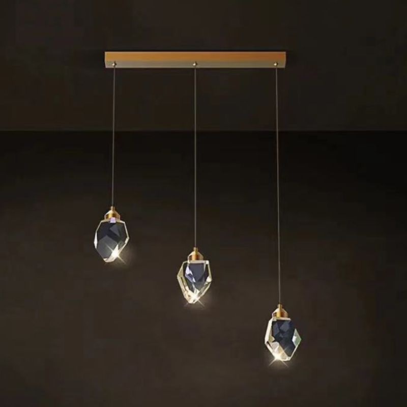 Copper Gold LED Hanging Lamp in Modern Artistic Style Crystal Geometric Pendant Light for Dining Room
