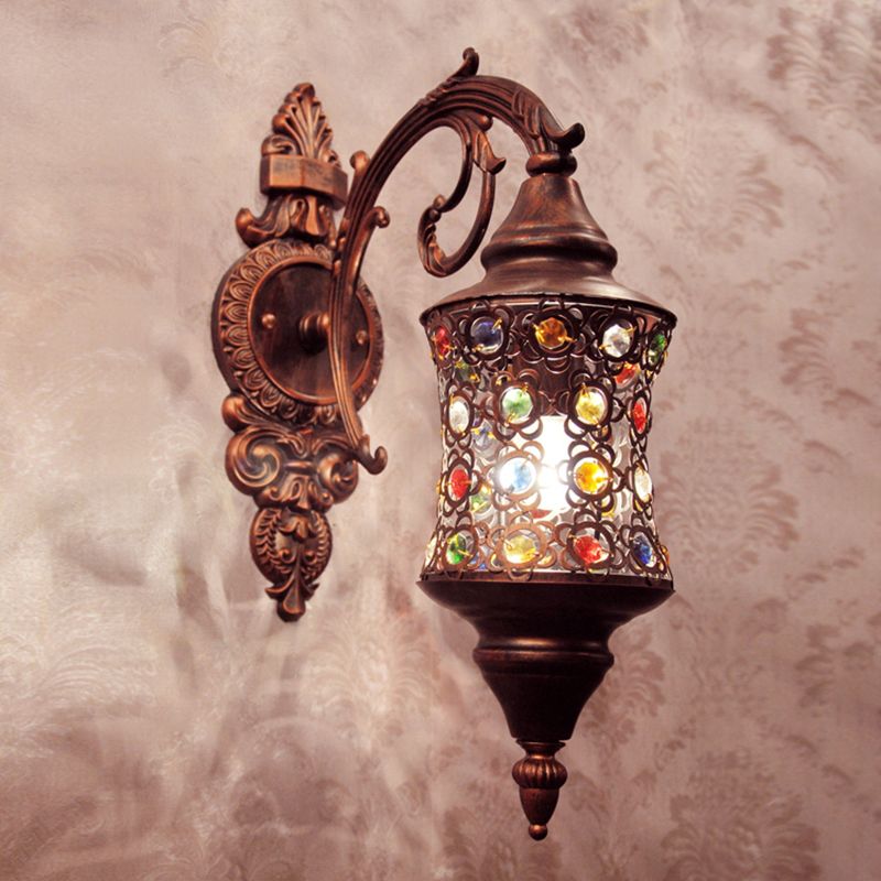 Apparecchio di illuminazione antico per applique cavo, lampada da parete in metallo a 1 testa in rame per ristorante