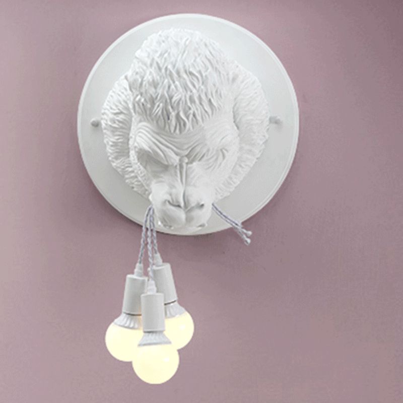 Schimpanse Harzwand Lampe Streu rustikal 3 Köpfe Wohnzimmerwandleuchte in Grau/Weiß