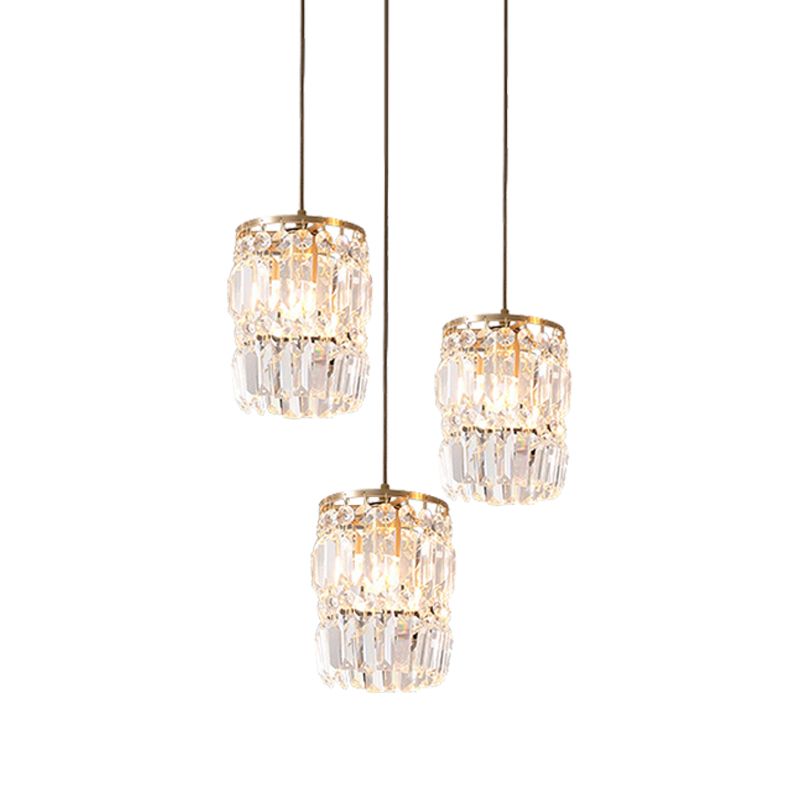 Crystal de cylindre multiples suspendus à 3 bulbs modernes Finis de finition de la lampe pendentielle avec canopée linéaire / ronde