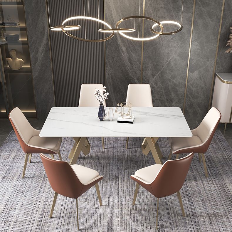Luxury Sintered Stone Top Table Rectangle Table with Gold Metal Base and 4 Legs