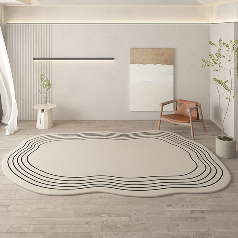 Beige Modern Rug Polyester Irregularity Line Rug Washable Rug for Drawing Room