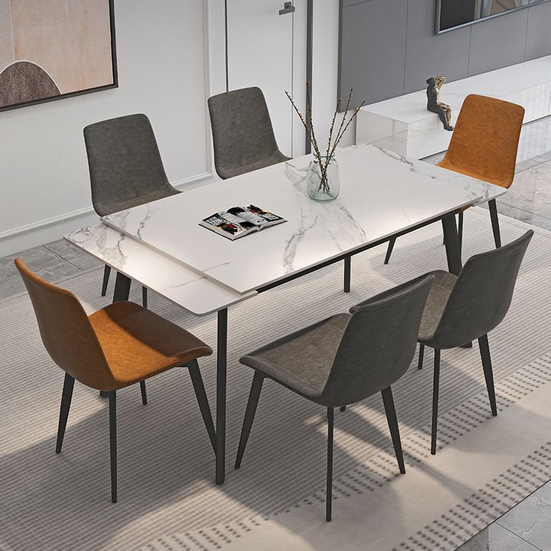 Modern 1/4/5/7 Pieces Dining Table Set with White Sintered Stone Top Scalable Dinette Set
