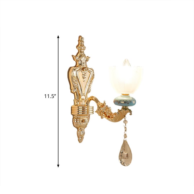 Mid-Century Cup Shape Wall Light Fixture Single Light Latticed Glass Wall Lamp Sconce in Gold