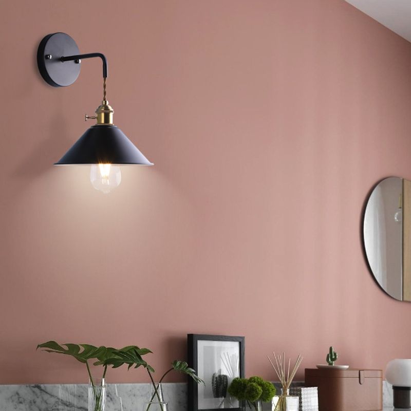 Industrial Cone Wall Light Matte Black Single Metallic for Hallway