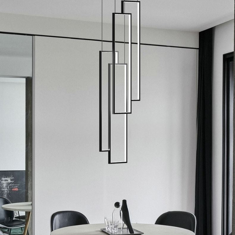 Rectangular Spiral Stairs Pendant Lighting Metal Creative Minimalist Multi Light Hanging Lamp in Black