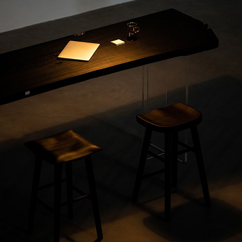 Solid Wood Dining Stools Black Armless Bar Stools with Footrest