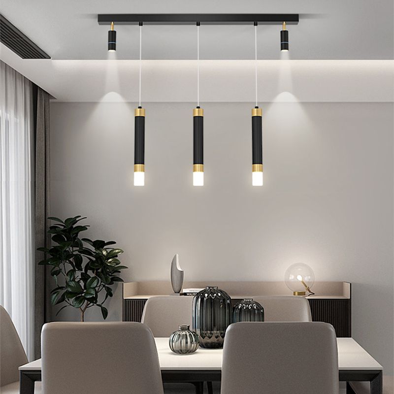 Metal Linear Hanging Lamps Simplicity Pendant Light Fixture in Black