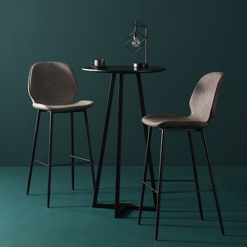 Contemporary Milk Tea Shop Low Back Stool Matte Finish Leather Barstool
