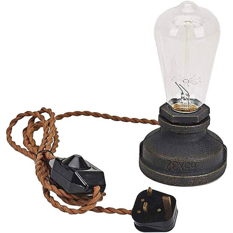 Exposed Bulb Metal Night Light Warehouse Style 1 Head Bistro Table Lamp in Brown-Black