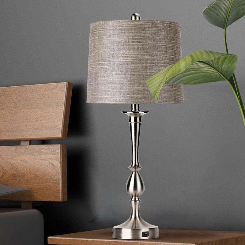 Stofffassform Nachtlampe Antiquier 1-Licht Schlafzimmer Tischstand Beleuchtung in Schwarz/Silber/Gold