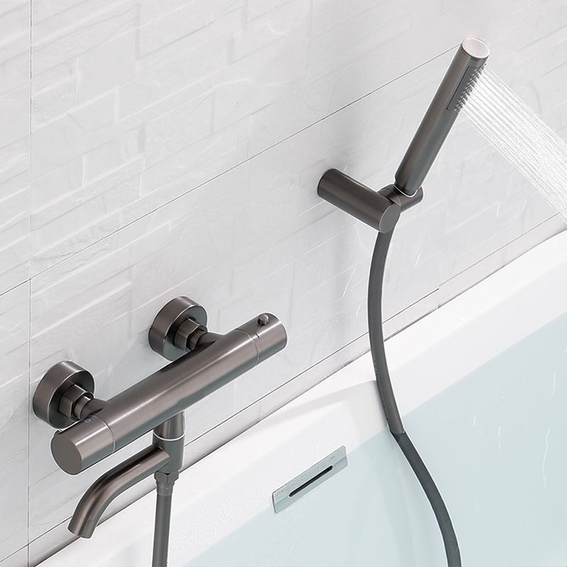 Handshower Tub Filler Black Brass Double Knob Handle Swivel Wall Mount Tub Filler
