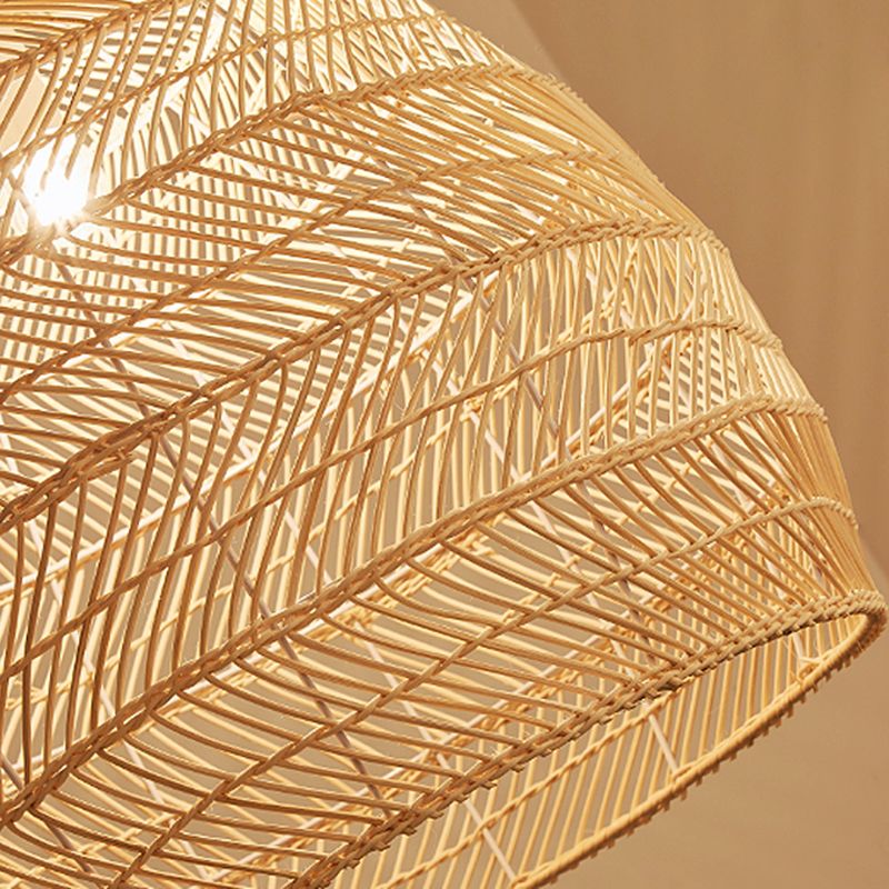 Rattan Bell Shaped Pendant Asian Style 1-Light Hanging Light Fixture for Tearoom