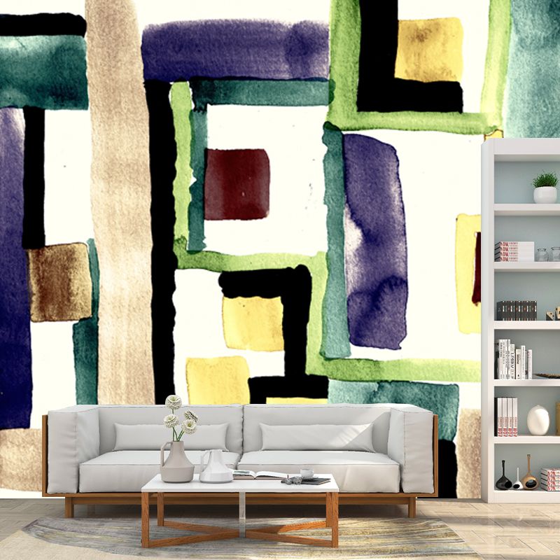 Art Deco Watercolor Painting Mural Brown Floor Plan Wall Covering for Home Gallery