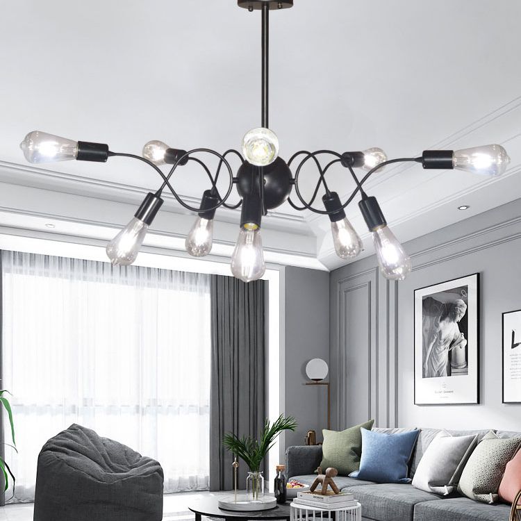 Chandelier Pendant Light Minimalist Style Exposed Bulb Metal Hanging Pendant Light