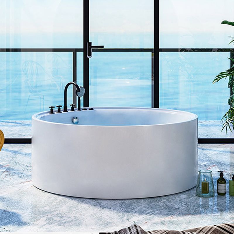Round Freestanding Soaking Bathtub Modern Acrylic-Fiberglass White Bathtub