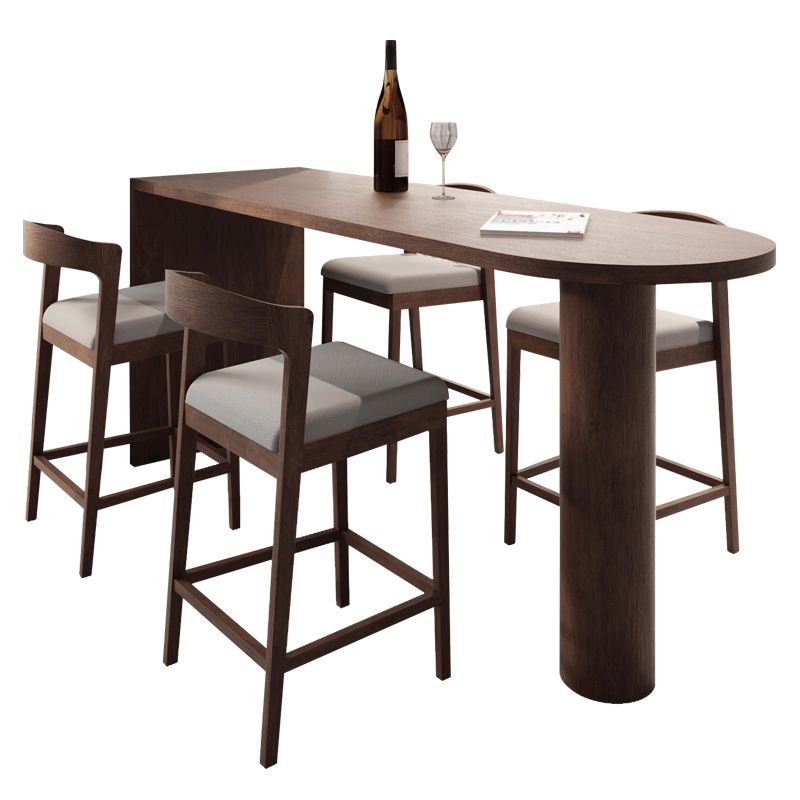 Specialty Solid Wood Bar Table Brown Double Pedestal Bar Height Pub Ta