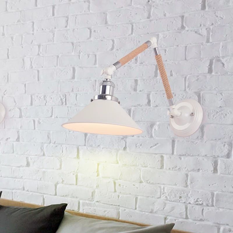 Blanc Conical Task Mur Murce Metal Nordic 1 Bulbe Metal Wall Lightture avec un bras cordé émouvant