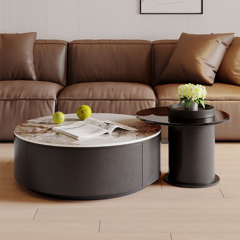 Slate Nesting Coffee Table Set Pedestal Cocktail Table with Drawers