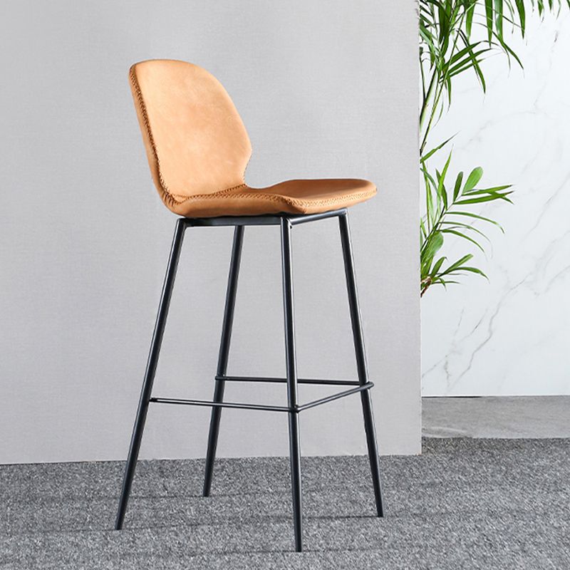 Scandinavian Armless Bar Stools Faux Leather Low Back Barstool with 4 Black Legs