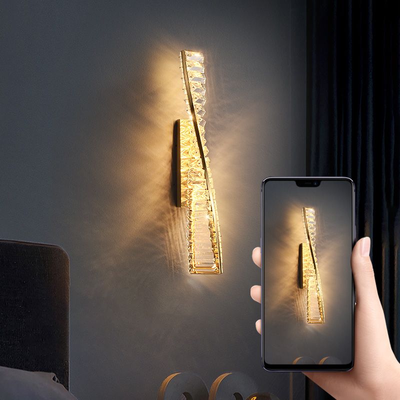 Modern Metal Wall Light Geometric Gold Wall Sconce with Crystal for Living Room