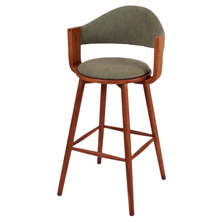 Contemporary Green Wood Stool Faux Leather Furniture Low Back with 4 Wood Legs