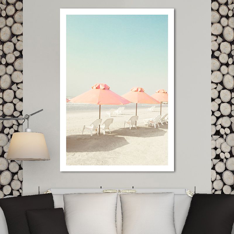 Beach Chair and Umbrella Canvas Pink-Mint Green Tropical Wall Art Decor for Bedroom