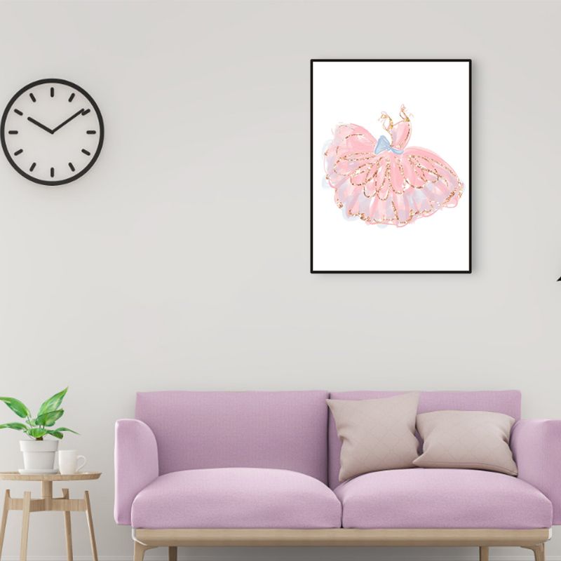 Glam Dancing Dress Graphic Wrapped Canvas Kids Style Textured Wall Art Decor in Pink