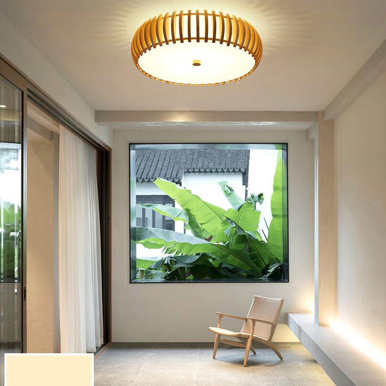 Drum Flush Mount Lighting Fixture Asian 1-Light Flushmount Ceiling Lamp with Acrylic Shade