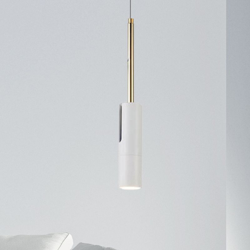 Black/White Cylinder Hanging Light Minimalist Metal LED Pendant Light for Living Room in Warm/White with Adjustable Cord