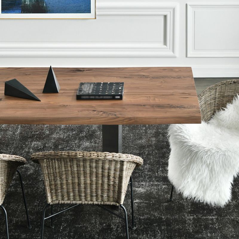 Solid Wood Brown Tone Dining Table Glam Style Double Pedestal Table for Dining Room