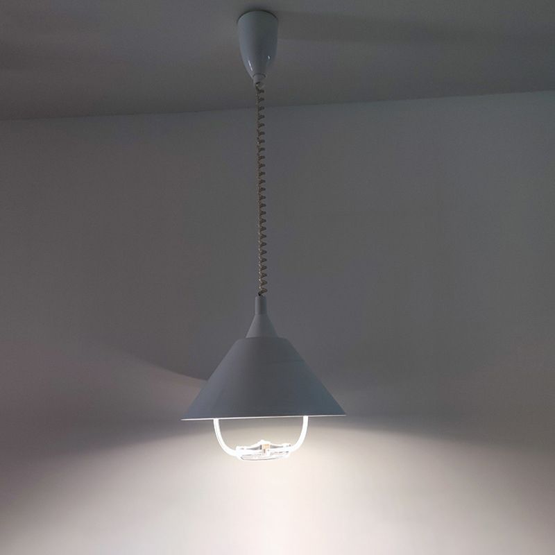 Post-modern Conical Shade Pendant Aluminum 1 Bulb Restaurant Drop Lamp with Spring Cord and Handle
