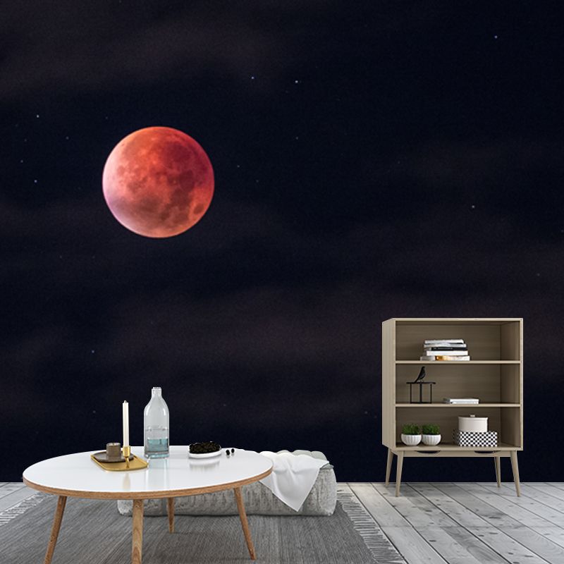 Photography Blood Moon Wall Mural for Bedroom, Black and Red, Personalized Size Available