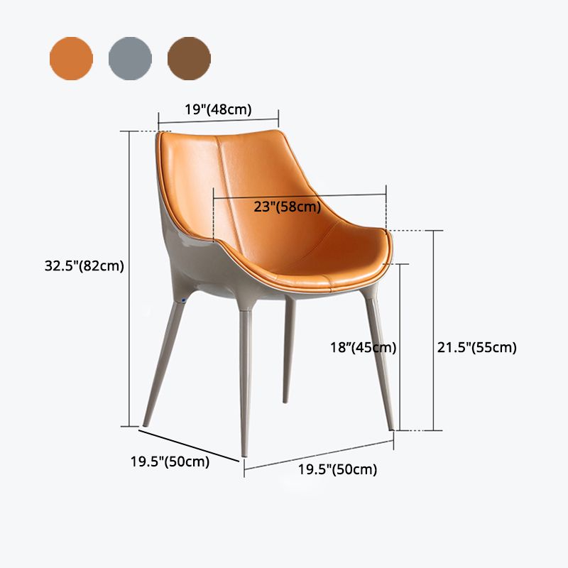 Minimalist Style Leather Dining Arm Chairs Solid Back Upholstered Chairs (Set of 2)
