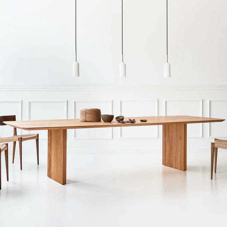 Glam Solid Kitchen Dining Table Rectangle Shape Standard Dining Table with Double Pedestal Bases