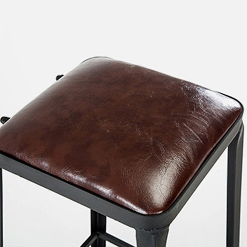 Industrial Armless Counter Stool Iron Bar Stool with Leather Cushion and Footrest