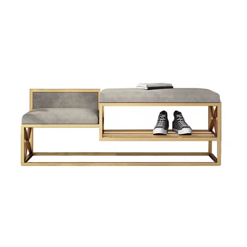 Modern Entryway Bench Cushioned Metal Seating Bench with Shoe Storage , 14" W