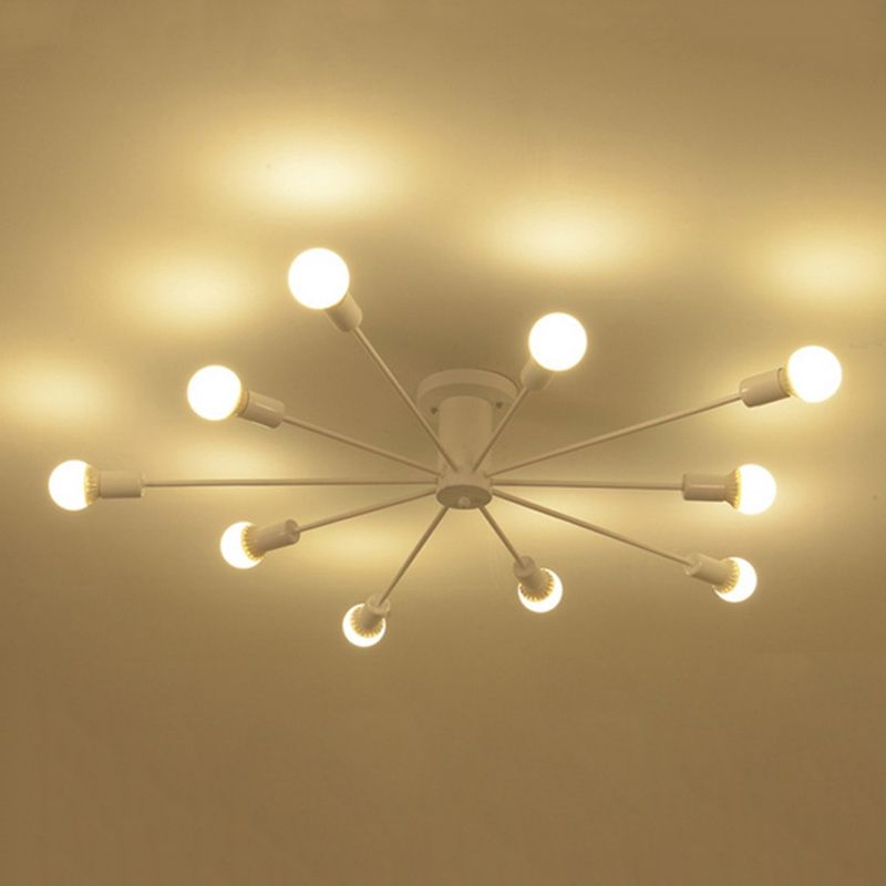 10 Lights Semi Flush Ceiling Light Mid-Century Metal Ceiling Light Fixture