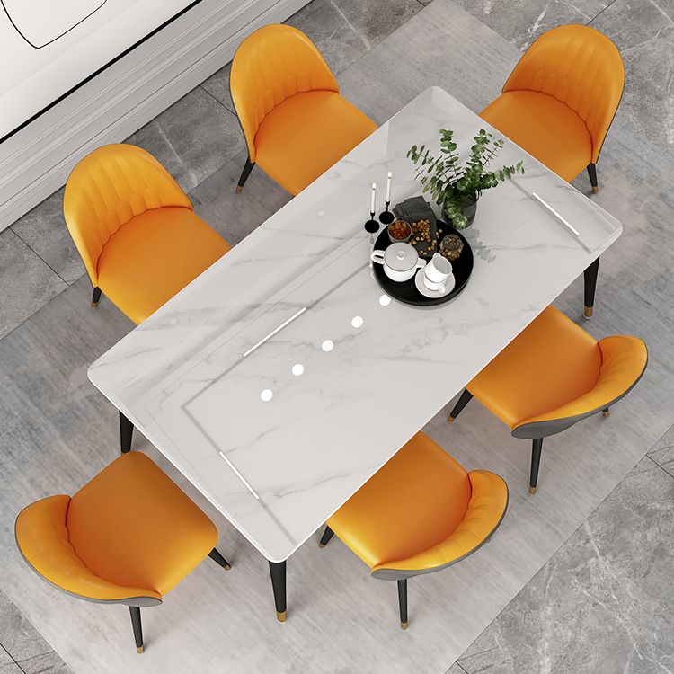 Mesa blanca industrial para restaurante Mesa de comedor rectangular con 4 patas de metal