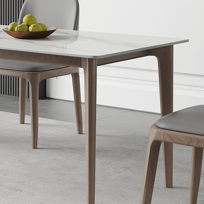 Mid-Century Dining Table Rectangle Stone Dinette Table in White