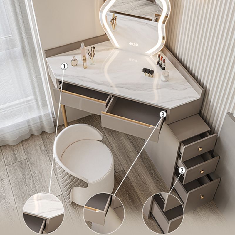 Slate Top Makeup Vanity Set with Drawers, Glam Makeup Vanity Desk Table