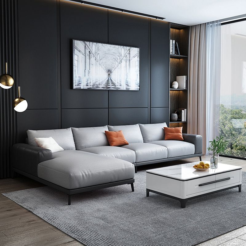 Square Arm Loose Back Sectional with Chaise Faux Leather 4-seater Sectional