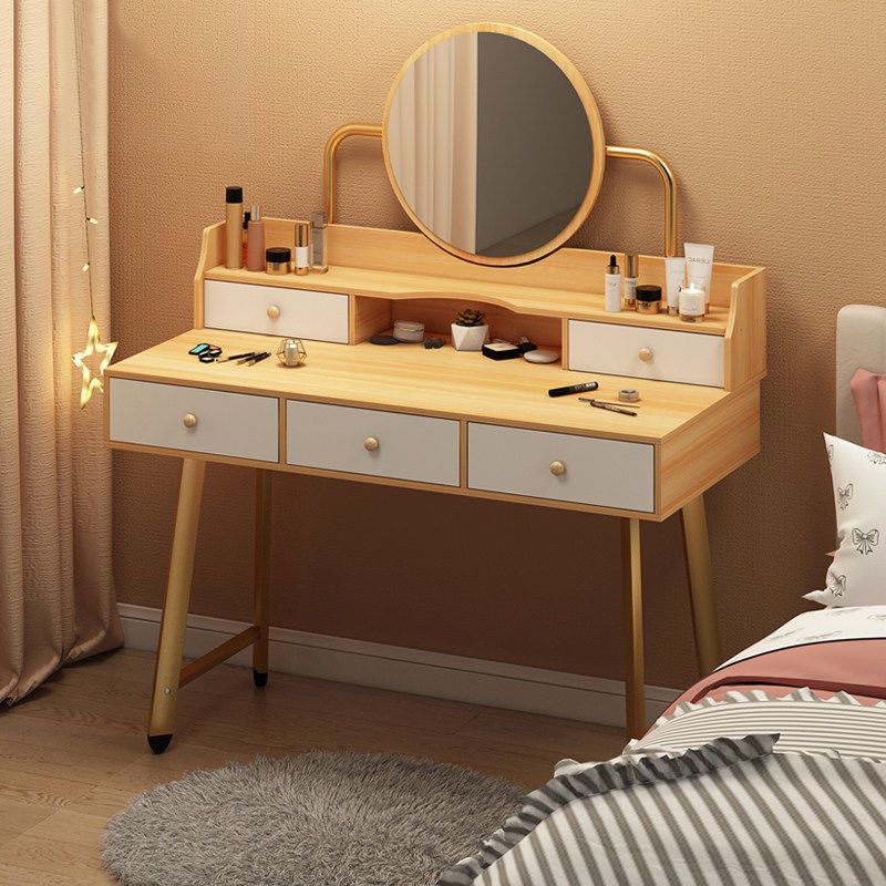Scandinavian Wooden Dressing Table Mirror Make-up Vanity with Drawers