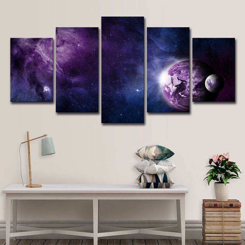Purple Universe View Wall Art Star and Planet Kids Multi-Piece Canvas Print for Room